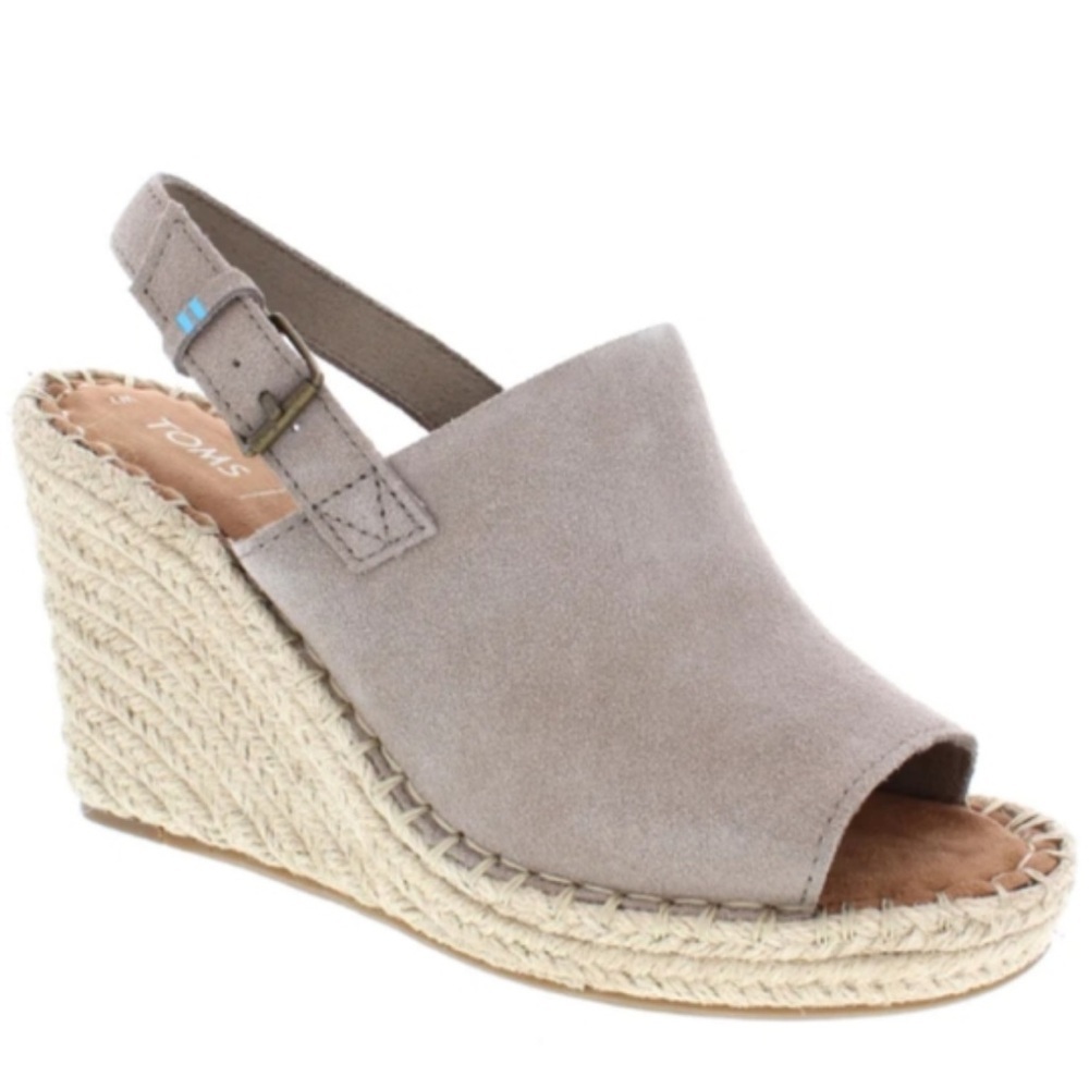 TOMS | Monica Suede Wedge Espadrille Sandals Desert Taupe Womens Size 7.5